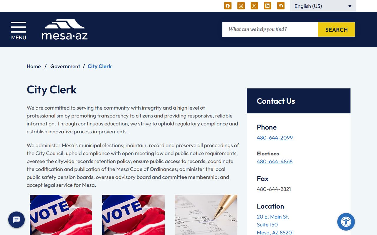 City of Mesa Clerk homepage