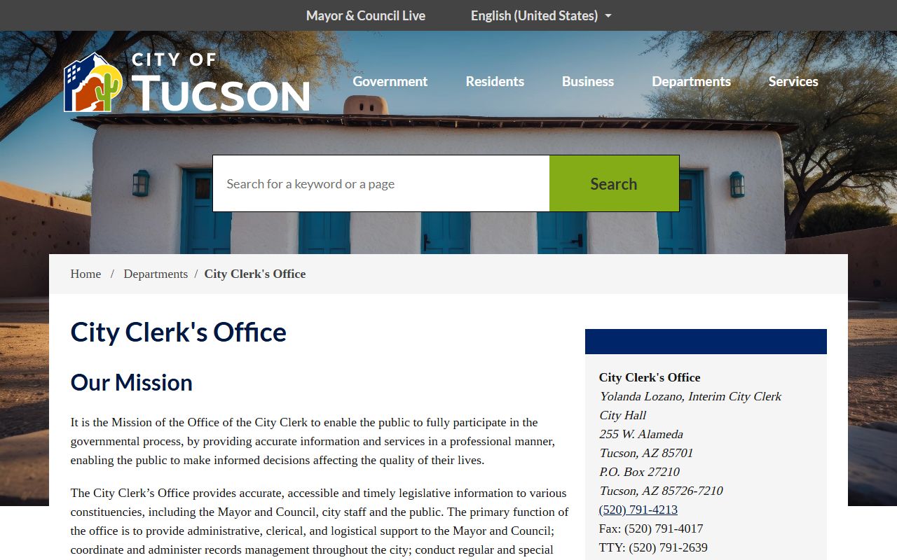 City of Tucson Clerk homepage