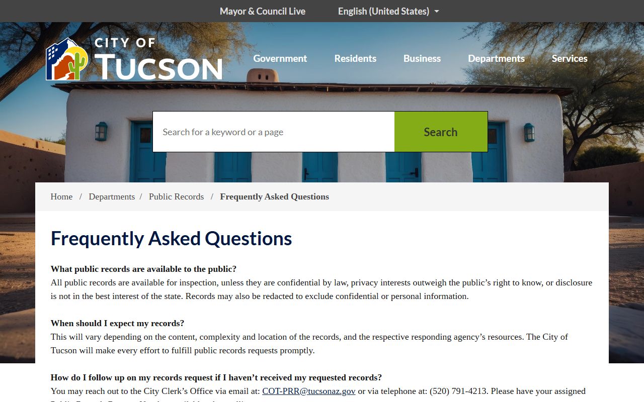 Tucson public records FAQ