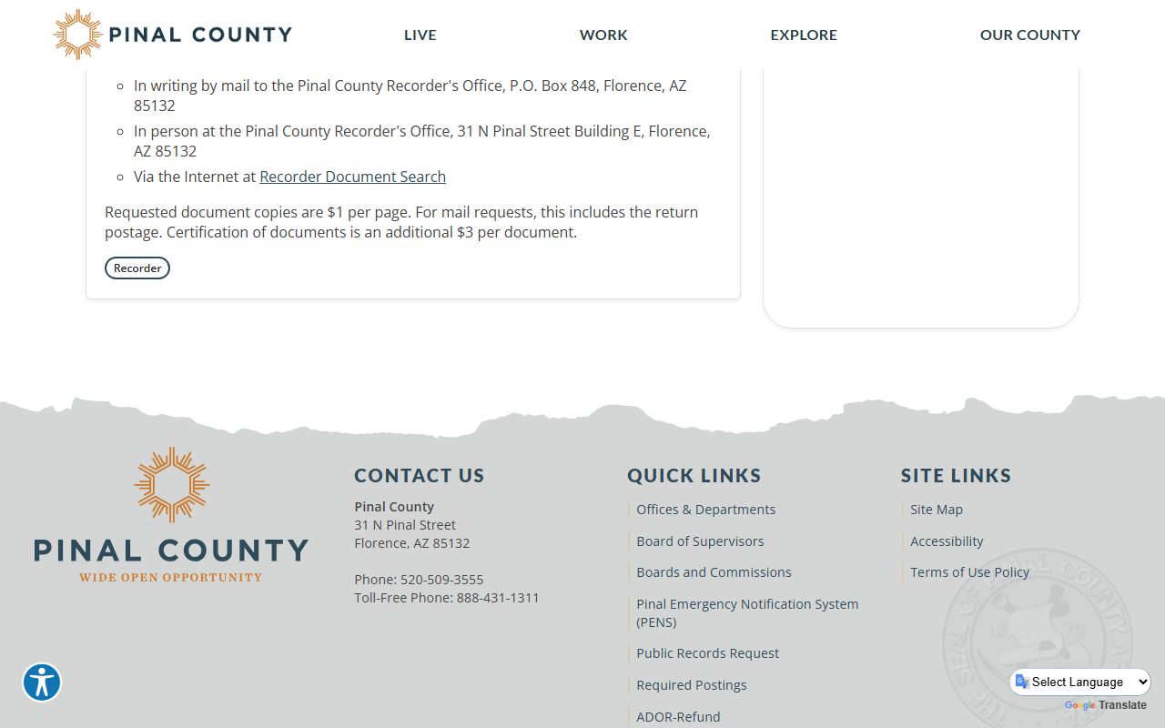 Pinal County Recorder frequently asked questions