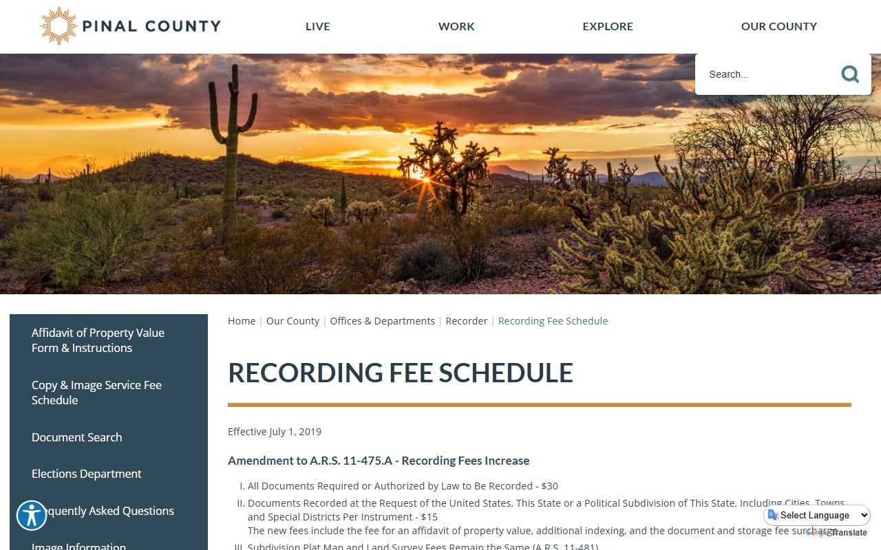 Pinal County recording fee schedule