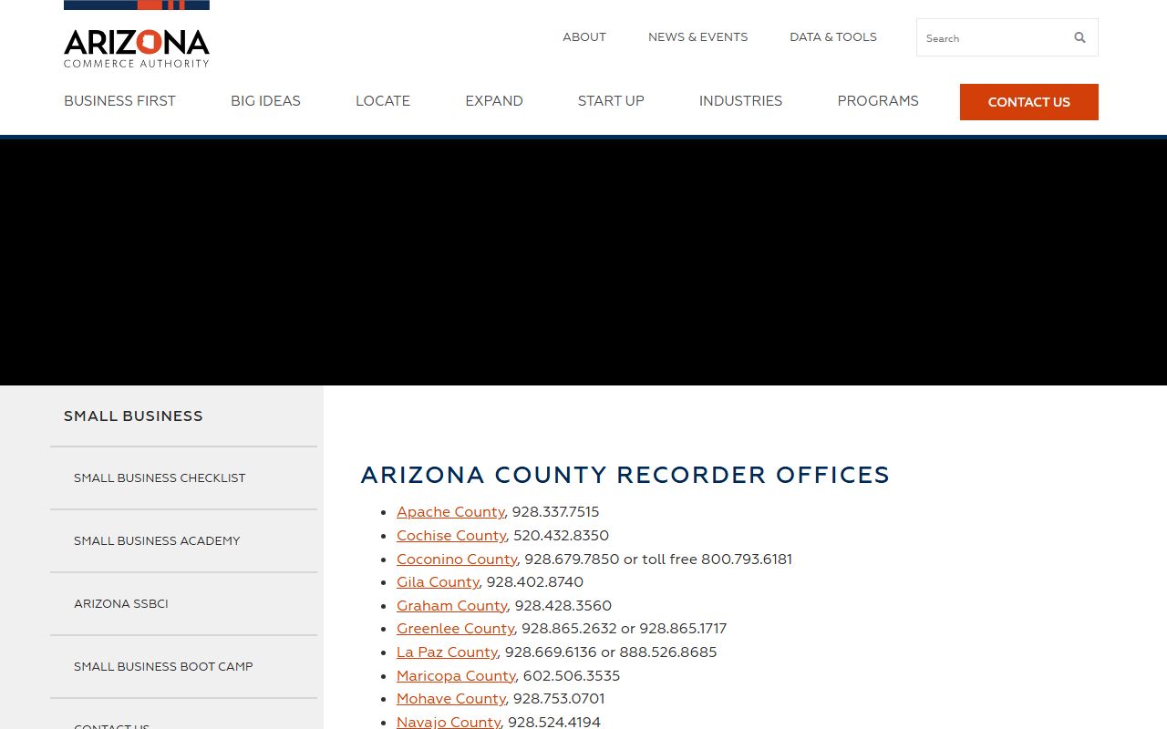 Arizona Commerce Authority directory of county recorder offices
