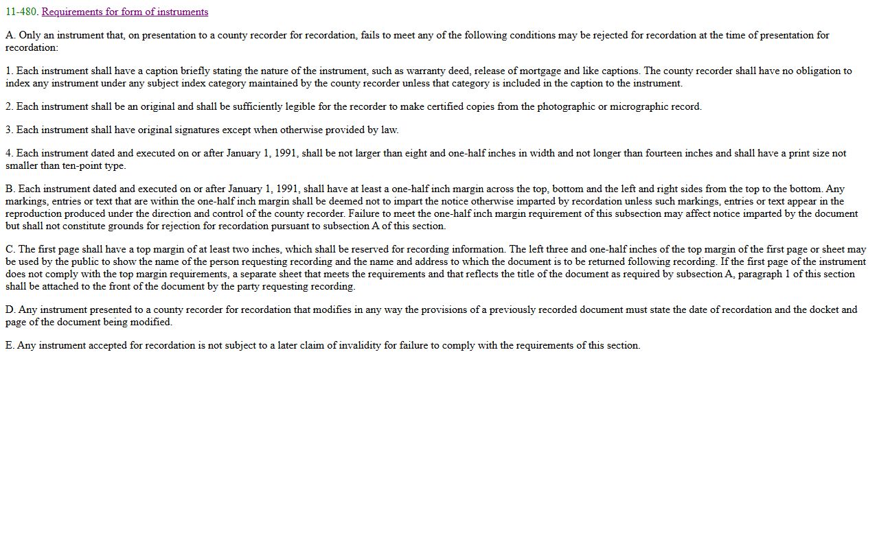 Arizona Revised Statutes Section 11-480 document format requirements